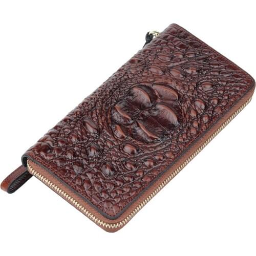 Baotou Leather Womens Long Wallets Retro Oil Wax Crocodile Pattern Multi-Functional Clutch Bags Fashionable Vintage Purses