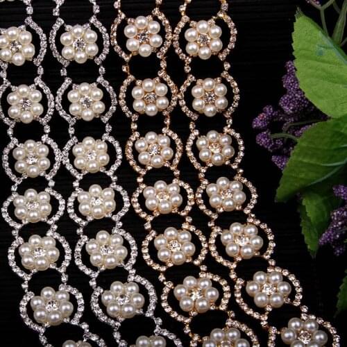 Free Shipping 5yards Rhinestone Pearl Chain Bridal Sash Rhinestone Applique, Wedding Applique,Rhinestone Trimming LSRT015