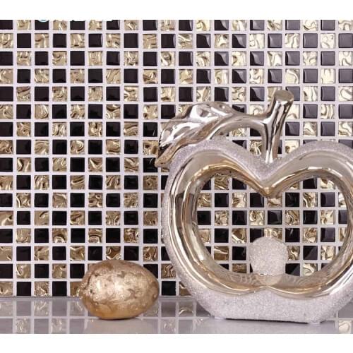 Black mixed golden crystal glass mosaic tiles for bathroom shower tiles square kitchen backsplash home improvement