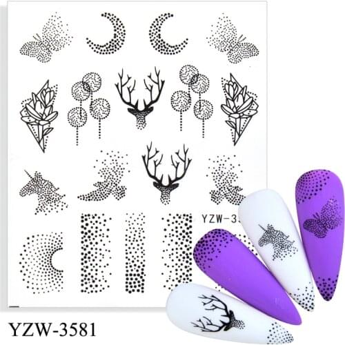 FWC Black Elephant Dinosaur Nail Art Sticker Watermark Decal Slider Animals Series Water Transfer Manicure Nail Art Decoration