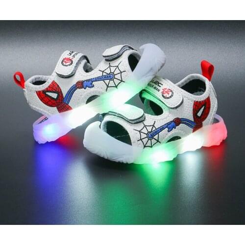 Disney childrens led light-up sandals for boys new summer girls kids shoes soft sole baby toddler beach shoes