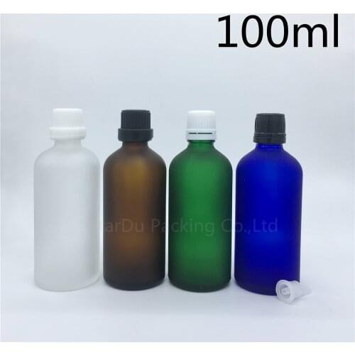 Travel bottle 100ml Green blue amber transparent frosted Glass Bottle, Vials Essential Oil Bottle with tamper evident cap 100pcs
