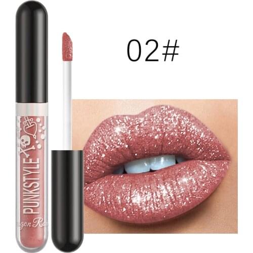 DRAGON RANEE Metallic Shiny Lip Gloss 12 Colors Diamond Glitter Liquid Lipstick Non-stick Cup Lip Glaze Halloween Cosmetic