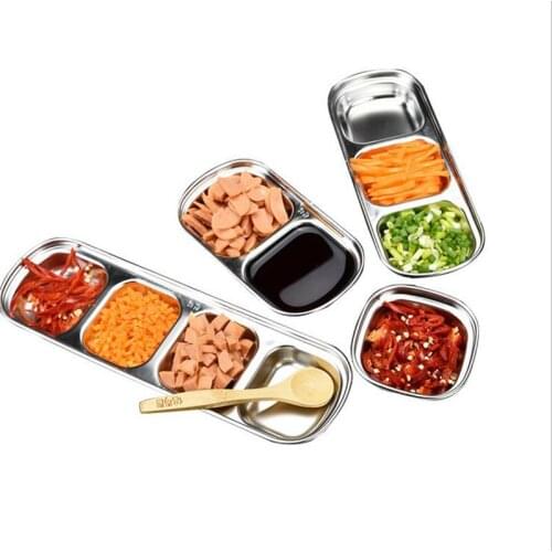 Sauce Dish Stainless Steel 4 Compartment Soy Sushi Dipping Bowls Seasoning Dishes Appetizer Serving Tray for Home Restaurant