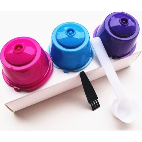 3 Pcs Reusable Coffee Capsule Filter Cup for Nescafe Dolce Gusto Refillable Caps Spoon Brush Filter Baskets Pod Soft Accessories