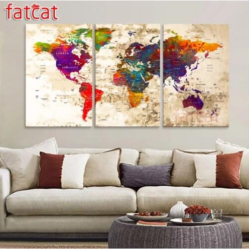 FATCAT Abstract colorful map diy 5d diamond painting full square round mosaic embroidery sale needlework triptych kits AE2468