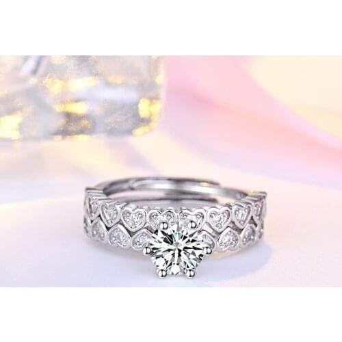 Exquisite Womens Rings Set Fashion Silver Plated Round Cut Princess Ring Bridal Wedding Ring Engagement Party Jewelry Gifts