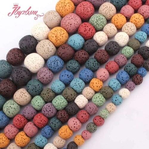8,10,12,14mm Round Bead Smooth Multicolor Lava Rock Stone Beads For DIY Necklace Bracelats Jewelry Making 15" Free Shipping