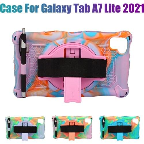 NEW-Silicone Case for Samsung Tab A7 Lite 8.7Inch 2021 T220 T225 Tablet Case with Pen and Adjustable Stand