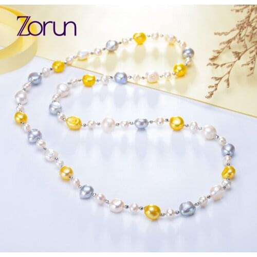 Zorun Real Natural Freshwater Pearl Sweater Chain Necklace Fine Jewelry 9-10MM Classic Style for Women New Design Good Sale