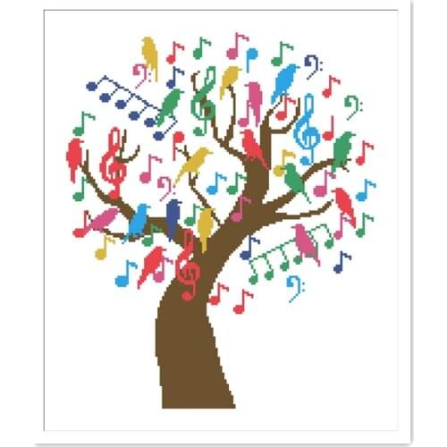 Birds singing cross stitch bird music 18ct 14ct 11ct white fabric cotton thread embroidery DIY handmade needlework