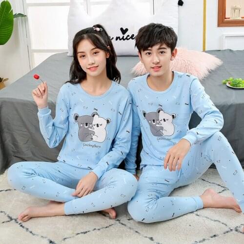 Teenager Pajamas Long Sleeve 100% Cotton Pyjamas Big Kids Clothes Sets Cartoon Boys Sleepwear Pajamas for girls 10 12 14 16Years