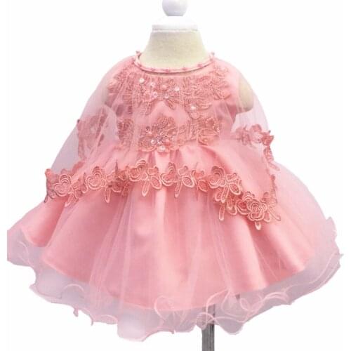 Baby Girls Baptism Dresses Toddler Lace Embroidery Birthday Princess Dresses with Cape Infant Girls Christening Dresses Vestido