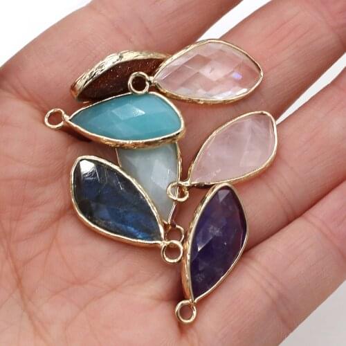 1PC Natural Rose Quartzs Amethysts Pendant Partial Water Drop Shape Stone Pendant for Jewelry Making DIY Necklace Size 14x23mm