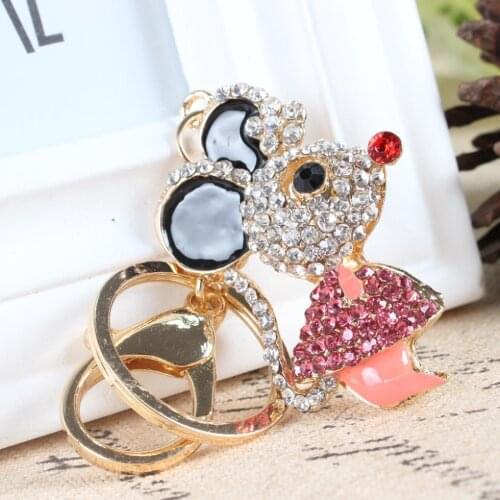 Lovely Mouse Rat Charm Pendant Cute Rhinestone Crystal Car Purse Bag Key Chain Jewelry Creative Party Birthday Gift