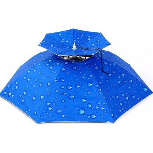 2 folding double-layer windproof umbrella hat head wearing sunny rain umbrella plus folding fishing hat umbrella shade umbrella
