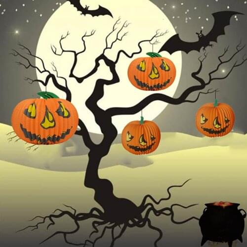 2 Pcs Halloween LED Hanging Night Light Pumpkin Paper Lantern Lamp LED Light Lamp Lantern Party Halloween Bar Home Decor