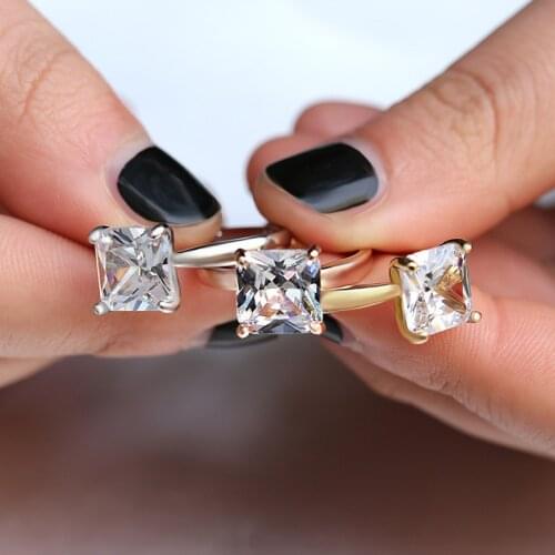 USTAR Simple Square CZ Stone Wedding rings for women cubic zirconia /gold engagement rings female anel fashion jewelry