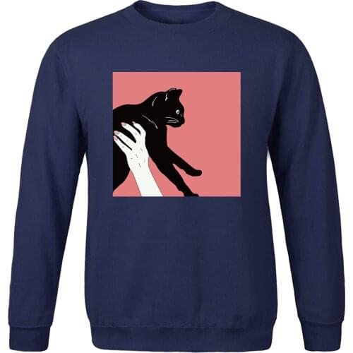 2020 Casual men hoodies spring autumn Funny Black Cat Print Sweatshirts Hot Sale crew neck tracksuits Cartoon Fashion Sportswear