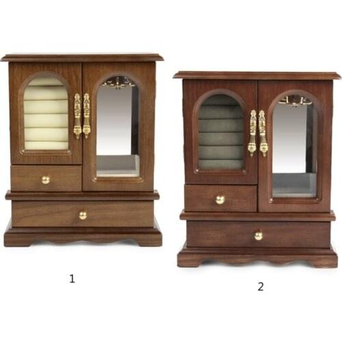 Vintage Wooden Jewelry Box Necklace Ring Earrings Container Solid Color Creative Storage Case