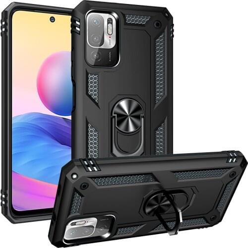 Military Armor Shockproof Case For Xiaomi Redmi Note 10 5G POCO M3 Pro Magnetic Metal Ring Holder PC + TPU Bumper Back Cover