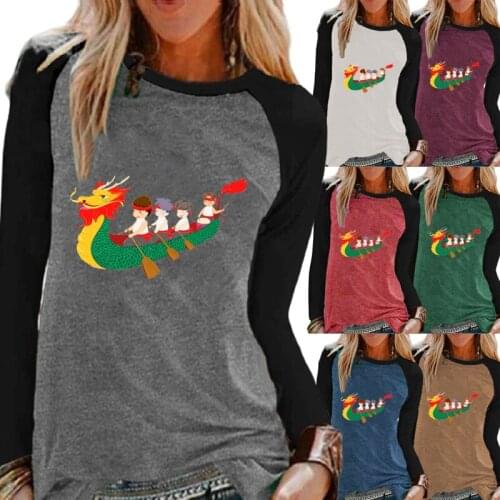 Women Fashion Printing Graphic Tee New Autumn and Winter Long Sleeve Round Neck Pullover Loose Shirt Casual T-shirt Tops Blouses