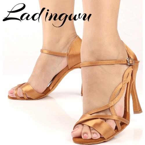 Ladingwu Factory Direct Sales Dance shoes Latin Women Satin Salsa Shoes Dancing Woman Brown Dance Sandals Ultra Low price