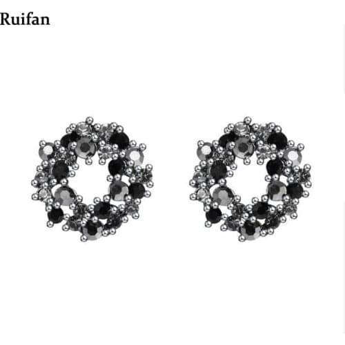 Vintage Round Black Cubic Zircon Stud Earrings for Women Female Korean Fashion Jewelry Accessories Halloween Gifts YEA036