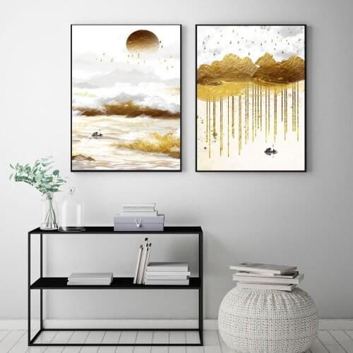 Golden Mountain Sun Landscape Canvas Abstract Painting Nordic Posters and Prints Wall Art Pictures for Living Room Decoration
