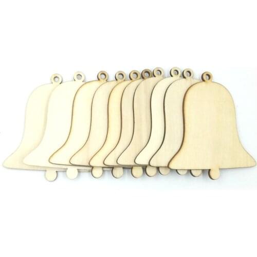 10pcs 85*75mm Plain Wood Bells Snowflake Embellishments Christmas Tree Decor Bell Hanging Tags Party Gift Wedding Decoration
