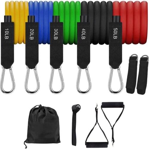 11x Fitness Resistance Bands Set Pilates Yoga Training Tube & Ankle Strap Handle
