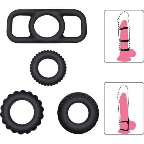 4 PCS Penis Rings Silicone Cock Rings Penis Sleeve Penis Trainer Delay Ejaculation High Elasticity Time Lasting Sex Toys for Men