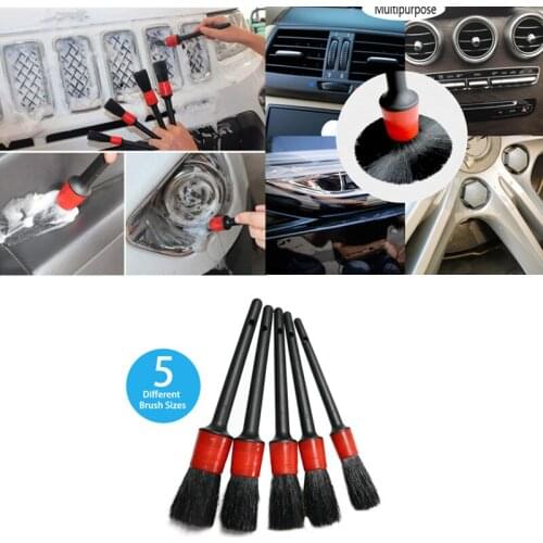 5 Pcs Soft Car Detailing Brush Set PP Hair Auto Brush For Both Dry And Wet Use Wheel Air Outlet Cleaning Tool Detail Brushes