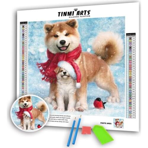 5D Diamond Painting Canvas Akita Inu Family Christmas Full Round Drill DIY Mosaic Cross Stitch Pattern Handmade Embroidery Decor