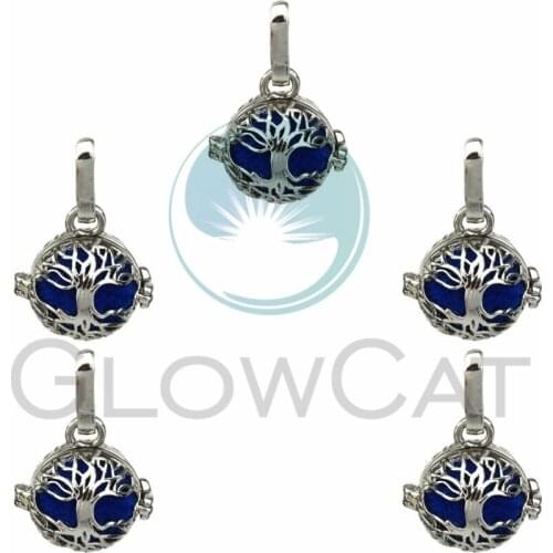 5X Silver Round Life Tree Pearl Cage Locket Pendant Jewelry DIY Bead Cage Aroma Essential Oil Diffuser For Oyster Pearl