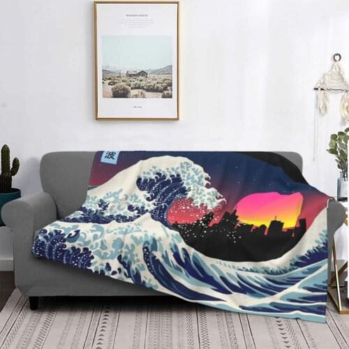 The Great Wave Off Kanagawa Japanese Retro Blankets Flannel Summer Art Lightweight Thin Throw Blanket for Sofa Travel Bedspread
