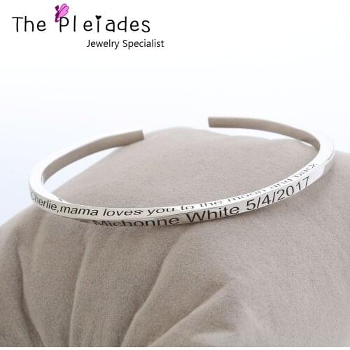 925 Solid Silver Cuff Bangle Engraved Custom Words Twisted Band 4 Side Engraving Bangle