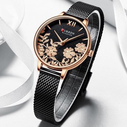 2019 CURREN Women Watches Beautiful Unique Design Dial Leather Quartz Wristwatch Clock Female Fashion Dress Watch Montre femme