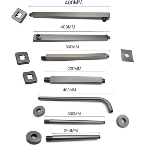Gun Metal Black Dark Grey Ceiling Wall Mounted Overhead Shower Arm Set Head Shower Holder Square Round Stainless Steel