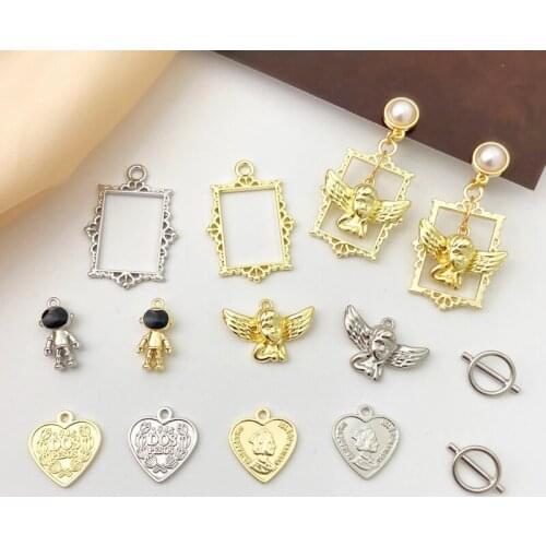 Diy necklace earring material vintage oil painting frame angel earring accessories astronaut love pendant