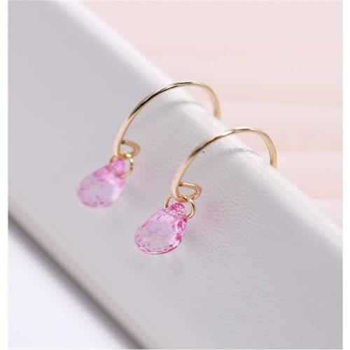 DMBS015 Color topaz earrings gemstones female simple yellow 14K gold injection earrings and girlfriend gifts