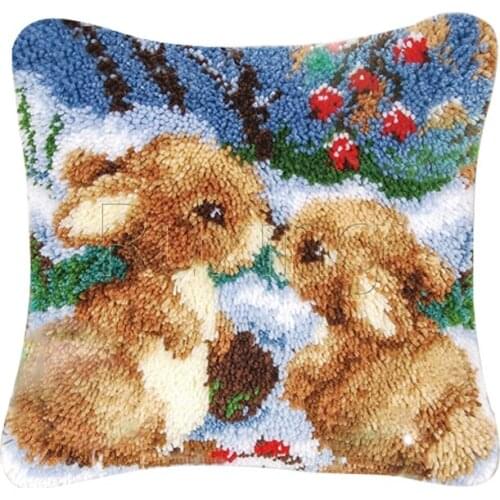HOT Latch Hook Cushion Kits Gift DIY Needlework Crocheting Throw Pillow Unfinished Yarn Embroidery Set Pillowcase Animal