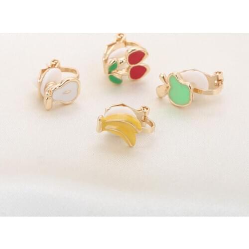Grace Jun New Fashion Apple Pears Banana Cherry Shape Enamel Clip on Earrings No Pierced for Girls Cute Small Ear Clip