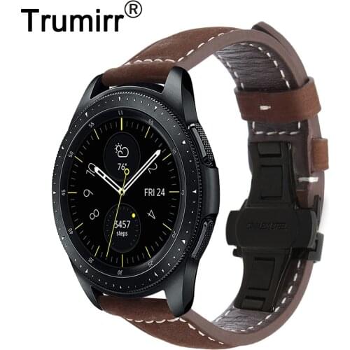Italy Genuine Leather Watchband 20mm 22mm for Samsung Galaxy Watch 42mm 46mm / Watch3 45mm 41mm Band Steel Butterfly Clasp Strap