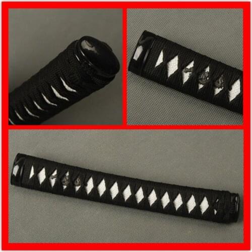Classic and Delicate Tsuka Black Silk Ito & Imitated White Rayskin & Alloy Fuchi Kashira for Japanese Sword Katana Handle H2