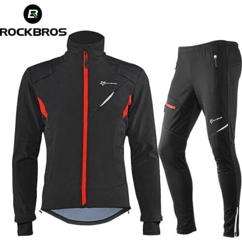 ROCKBROS Cycling Clothing Set Winter Thermal Fleece Pants Rainproof Windproof Reflective Cycling Jersey Set Men Women Sportswear