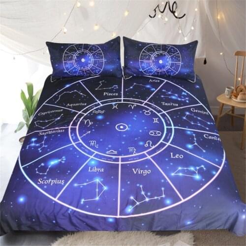 12 Constellations Bedding Set Luxury Dreamy Starry Sky Printed Duvet Cover Set Queen King Universe Bedclothes 3Pcs Home Textiles