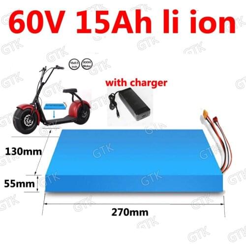 GTK 60V 15Ah Lithium-ion Battery 60v li ion BMS for two Wheel Foldable citycoco escooter bike 1500w 750w Replacement +2A charger
