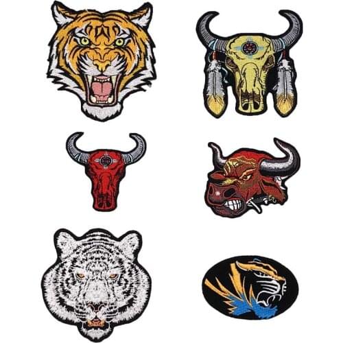Tiger iron on hook backing punk embroidered rider biker motorcycle patches for back vest hat clothing