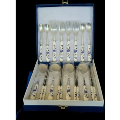 Chinese Blue and White Porcelain Tableware set. Fork Spoons Chopsticks knife
